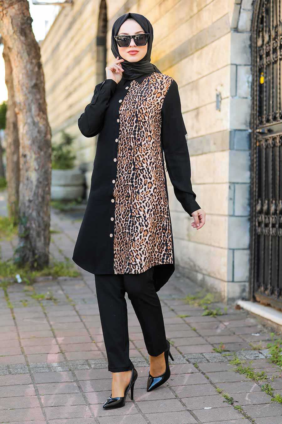 Leopard Black Hijab Tunic 2496S - Neva-style.com