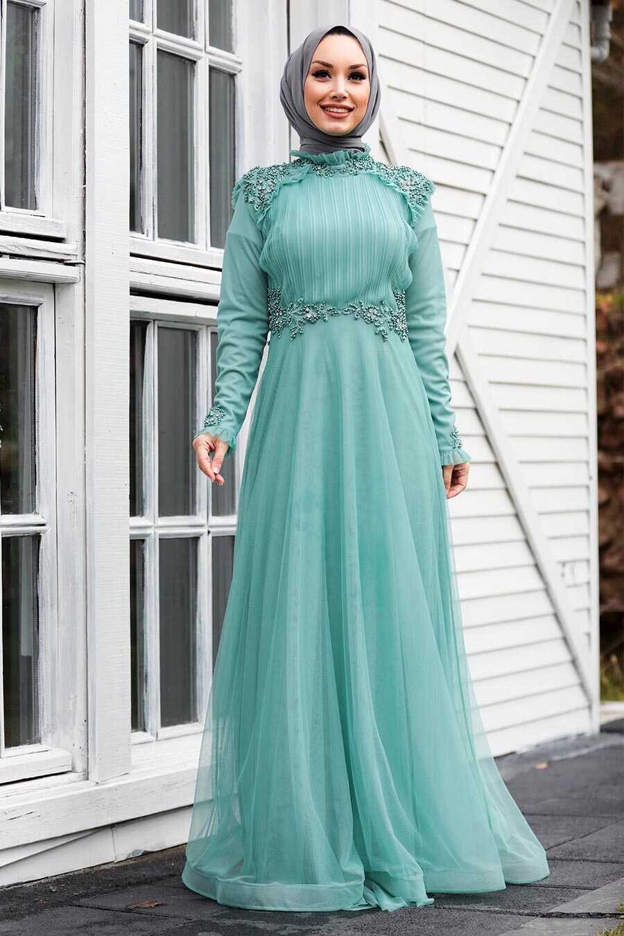 Mint Hijab Evening Dress 3485MINT