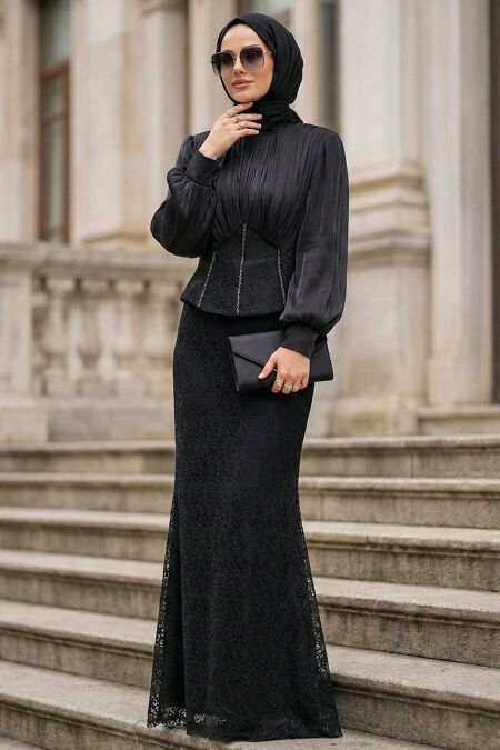 Modest Evening Dress - Lace Black Modest Evening Dress 70135S - 