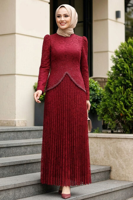 Modest Evening Dress - Lace Claret Red Modest Evening Dress 55591BR - 