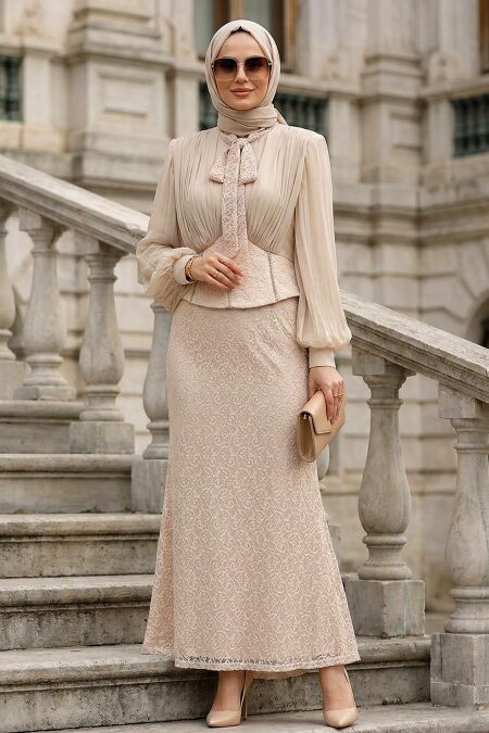 Modest Evening Dress - Lace Cream Modest Evening Dress 70135KR - 
