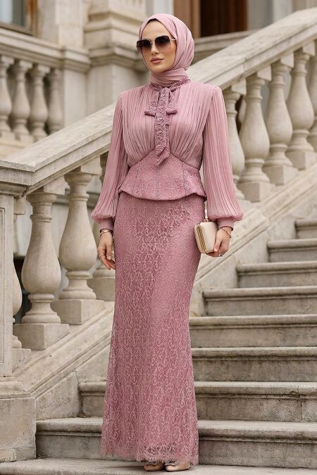 Modest Evening Dress - Lace Dusty Rose Modest Evening Dress 70135GK - 