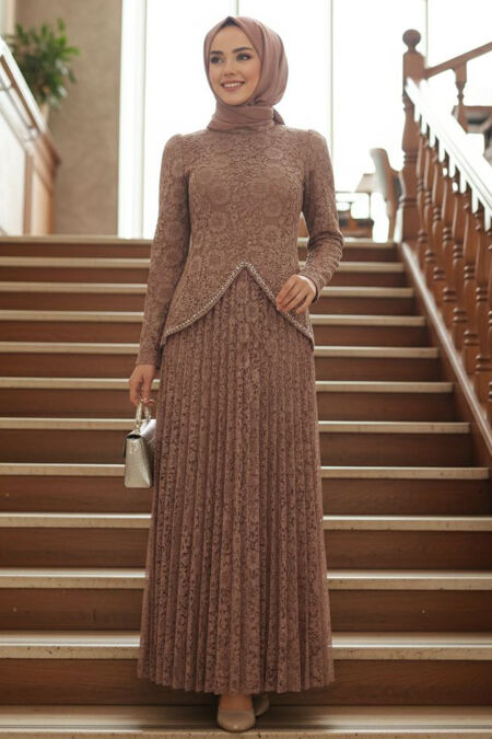 Modest Evening Dress - Lace Mink Modest Evening Dress 55591V - 