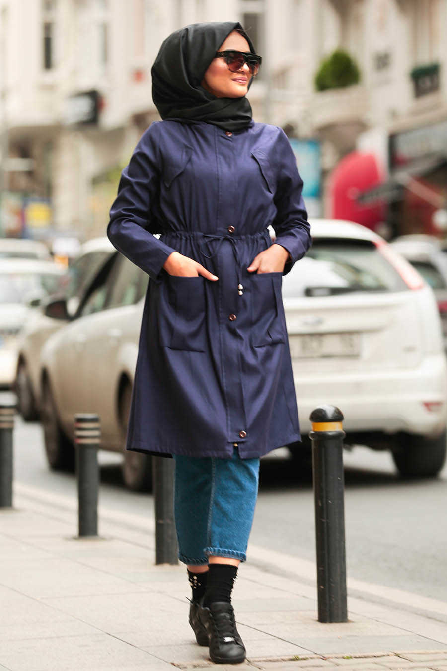 Neva Style - Morcivert Hijab Coat 2469MRC - Neva-style.com