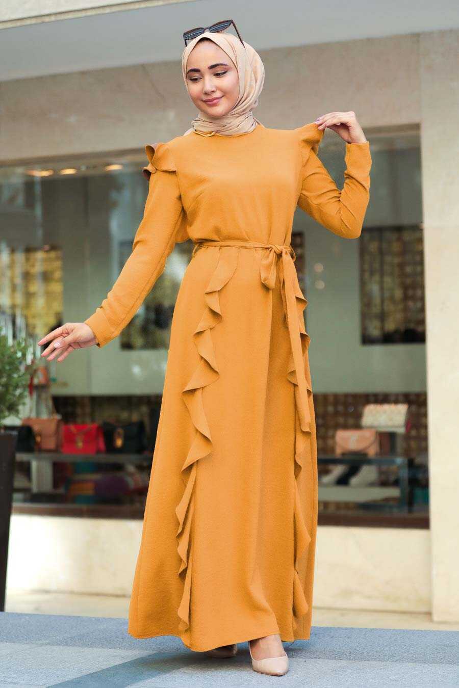 Mustard Hijab Dress 3331HR