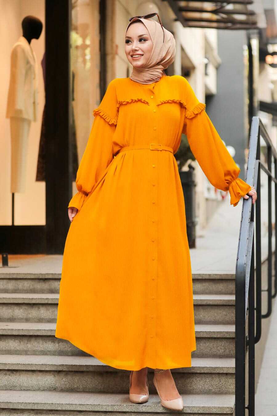 Mustard Hijab  Dress  3333HR Neva style  com