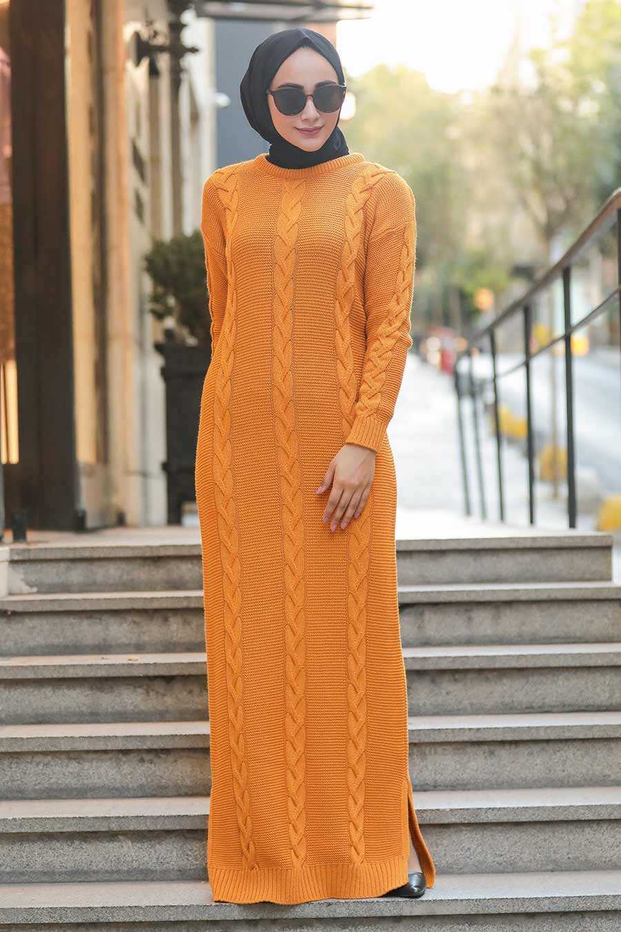 Mustard Hijab Knitwear Dress 5083HR