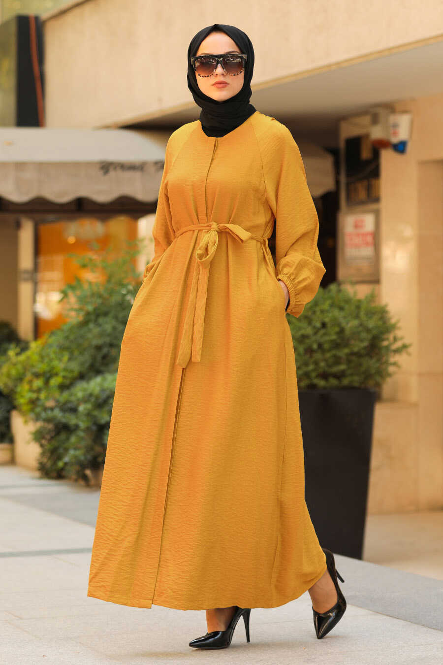 Mustard Hijab Turkish Abaya 40921HR - Neva-style.com