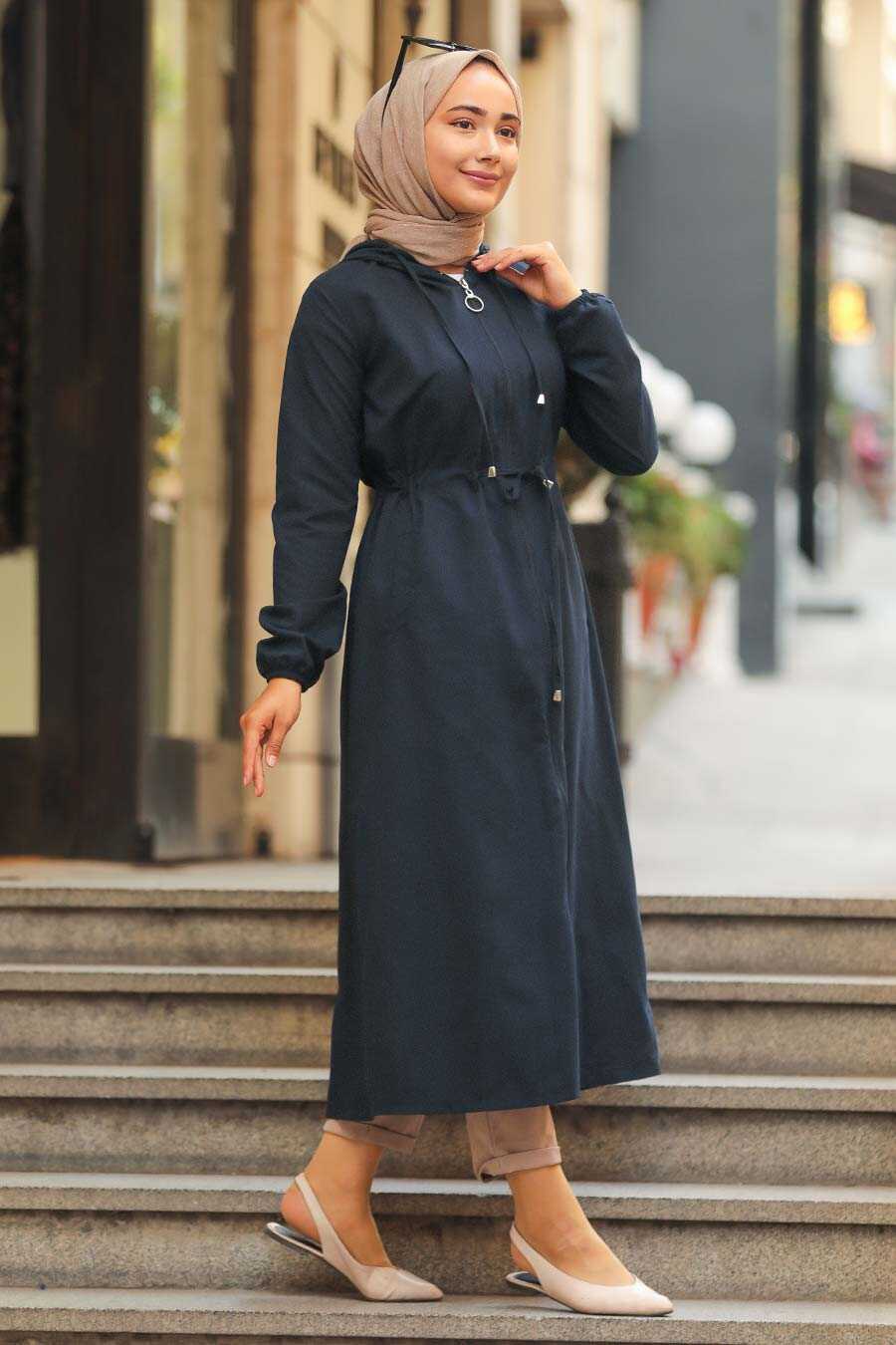 Navy Blue Hijab Coat 51701L - Neva-style.com