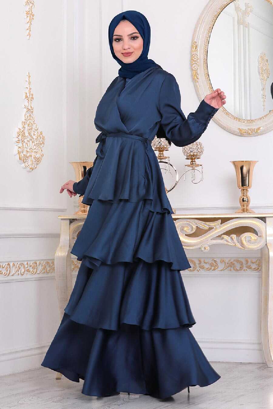 Navy Blue Hijab Evening Dress 22701L - Neva-style.com