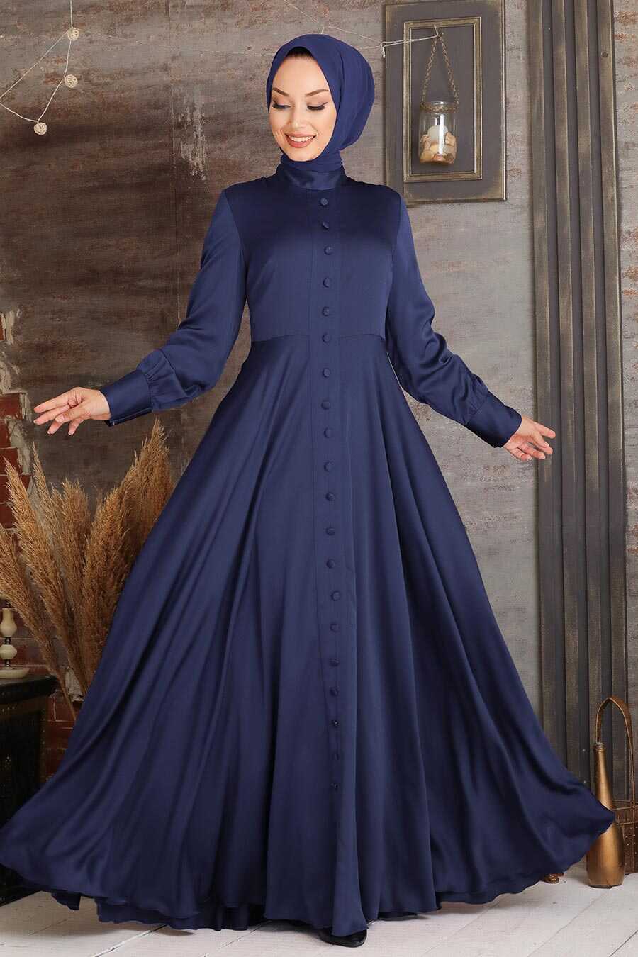 Navy Blue Hijab Evening Dress 25520L - Neva-style.com