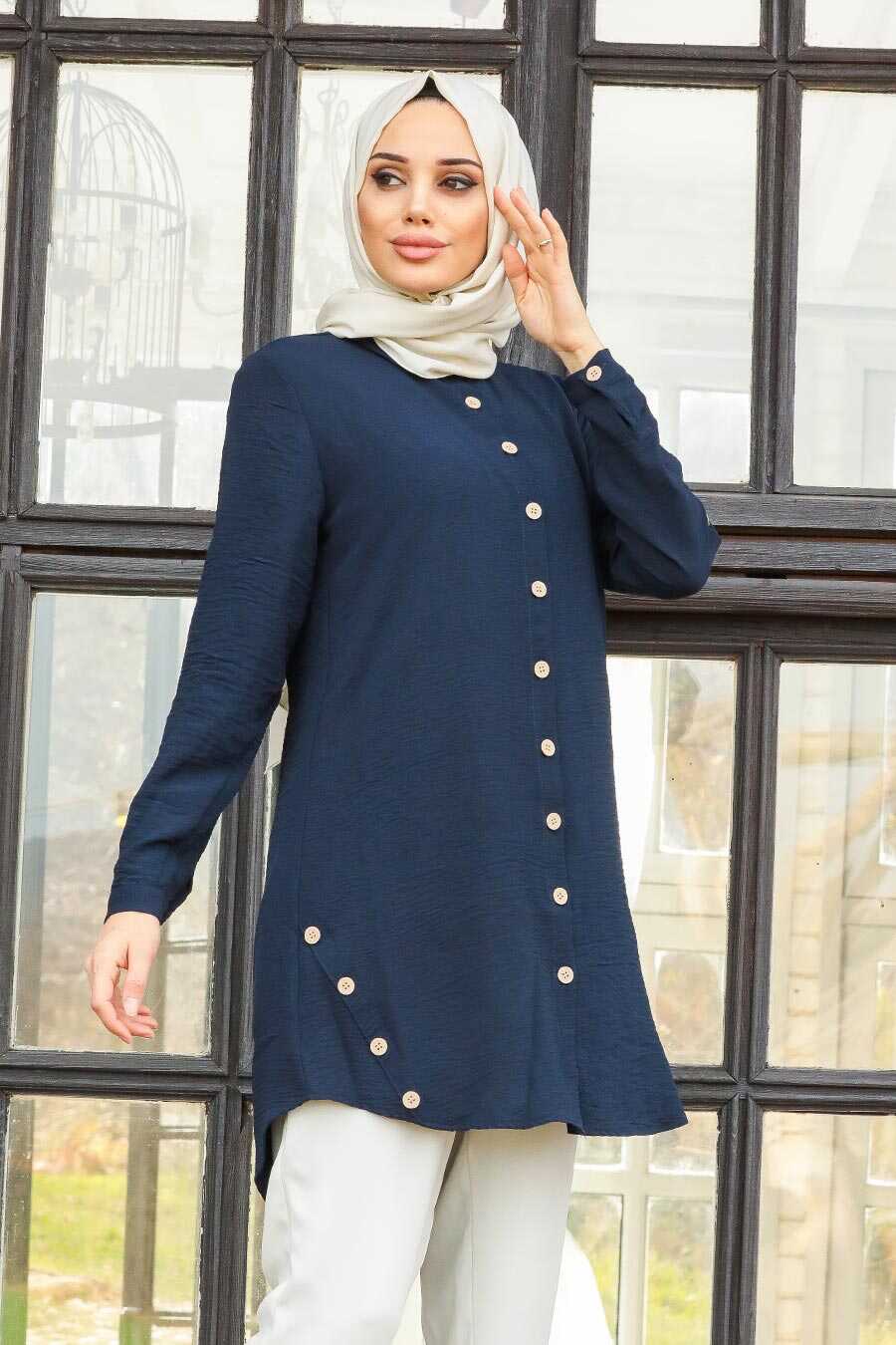 Navy Blue Hijab Tunic 4951L - Neva-style.com