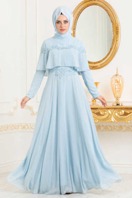 Baby Blue Hijab Evening Dress 36640BM 