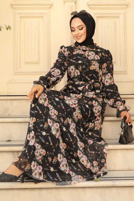  Black Hijab Dress 29711S - NEVA STYLE