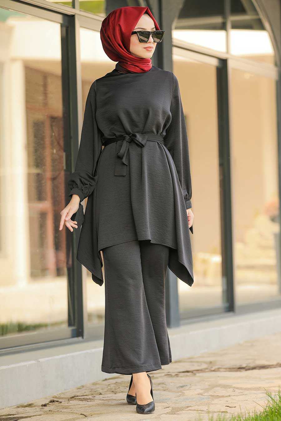 Neva Style - Black Hijab Dual Suit Dress 11280S - Neva-style.com