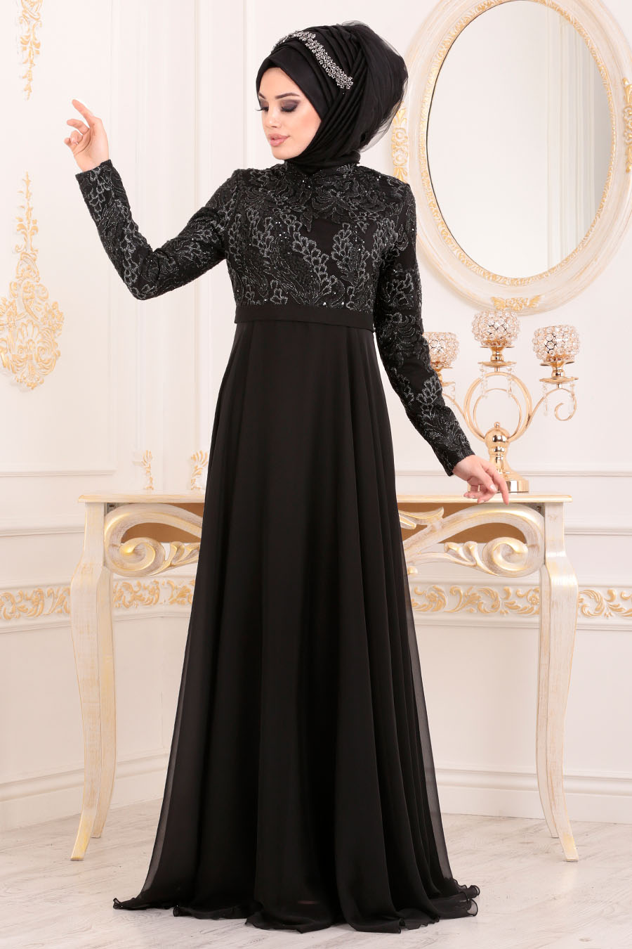 Neva Style - Black Hijab Evening Dress 