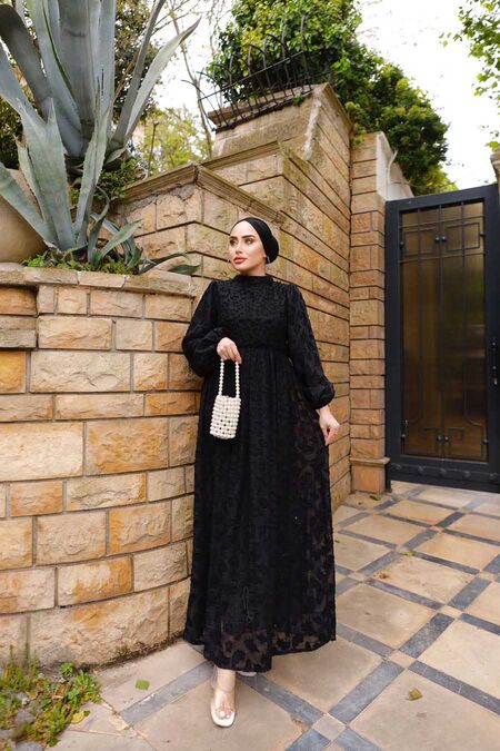  Black Hijab Maxi Dress 1388S - NEVA STYLE
