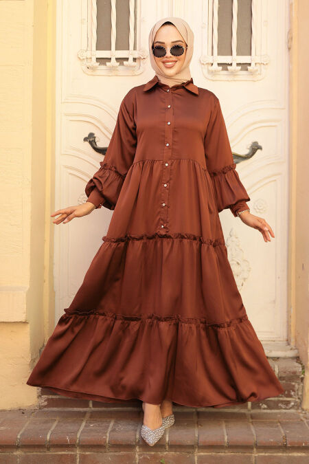  Brown Hijab Turkish Dress 5884KH - NEVA STYLE