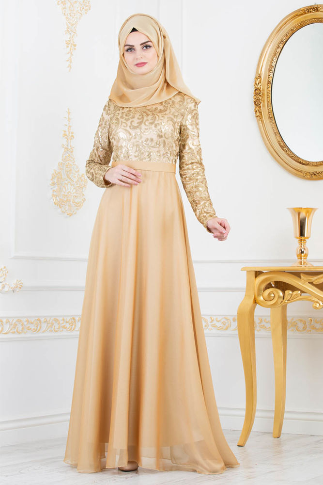 Neva Style - Gold Hijab Evening Dress 81620GOLD - Neva-style.com