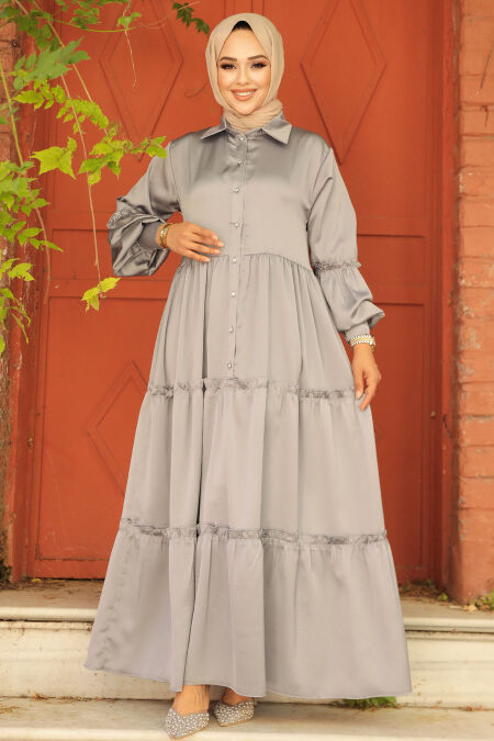  Grey Hijab Turkish Dress 5884GR - NEVA STYLE