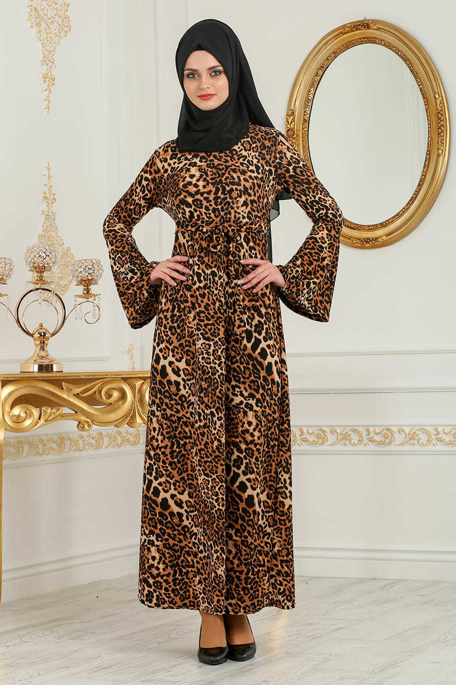 Neva Style - Leopard Hijab Dress 1091LP - Neva-style.com