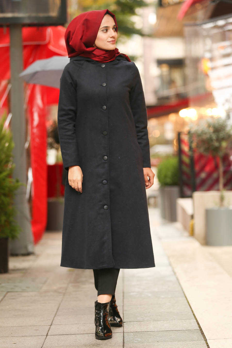 Neva Style - Navy Blue Hijab Coat 2463L - Neva-style.com