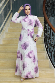  Plum Color Long Muslim Dress 279313MU - 1