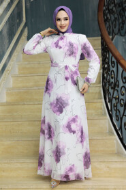  Plum Color Long Muslim Dress 279313MU - 2