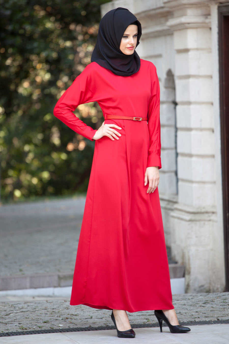 Neva Style - Red Hijab Dress 7084K - Neva-style.com