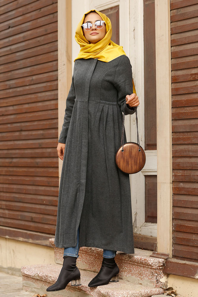 Neva Style - Smoke Color Hijab Coat 2446FU - Neva-style.com