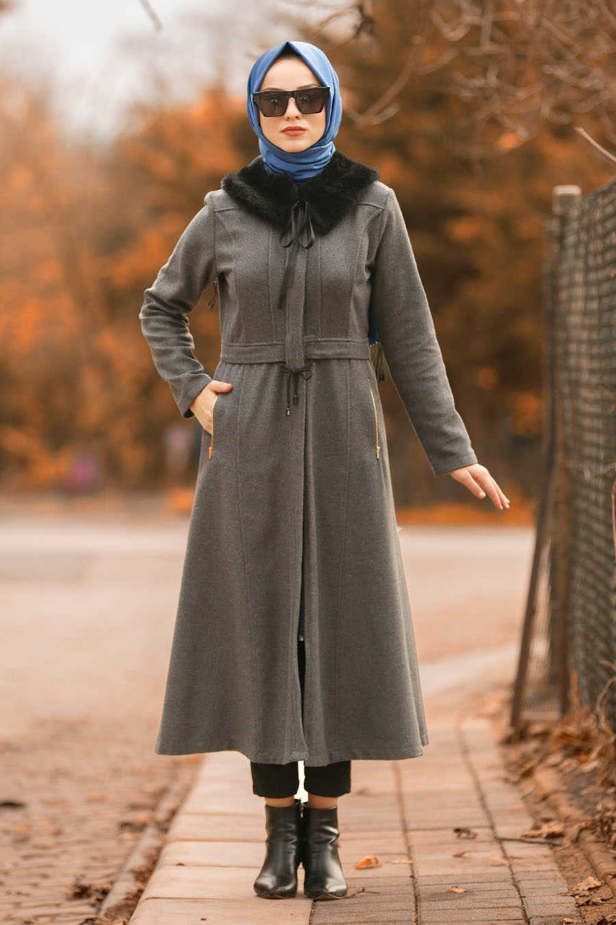 Neva Style - Smoke Color Hijab Coat 40261FU - Neva-style.com