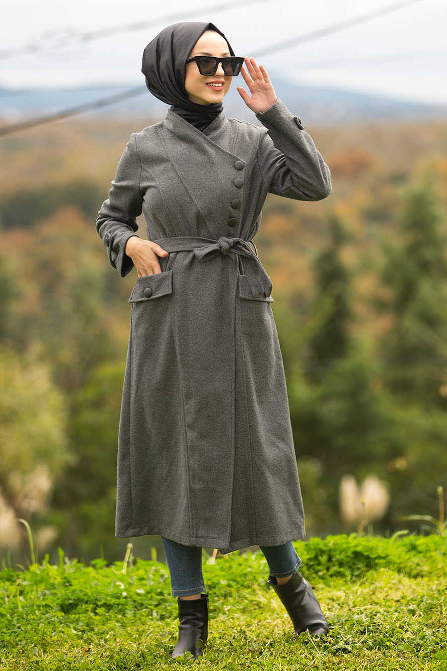 Neva Style - Smoke Color Hijab Coat 4420FU - Neva-style.com