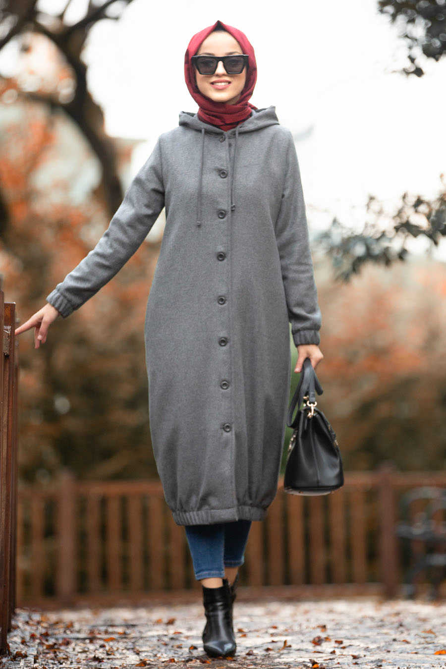 Neva Style - Smoke Color Hijab Coat 5403FU - Neva-style.com