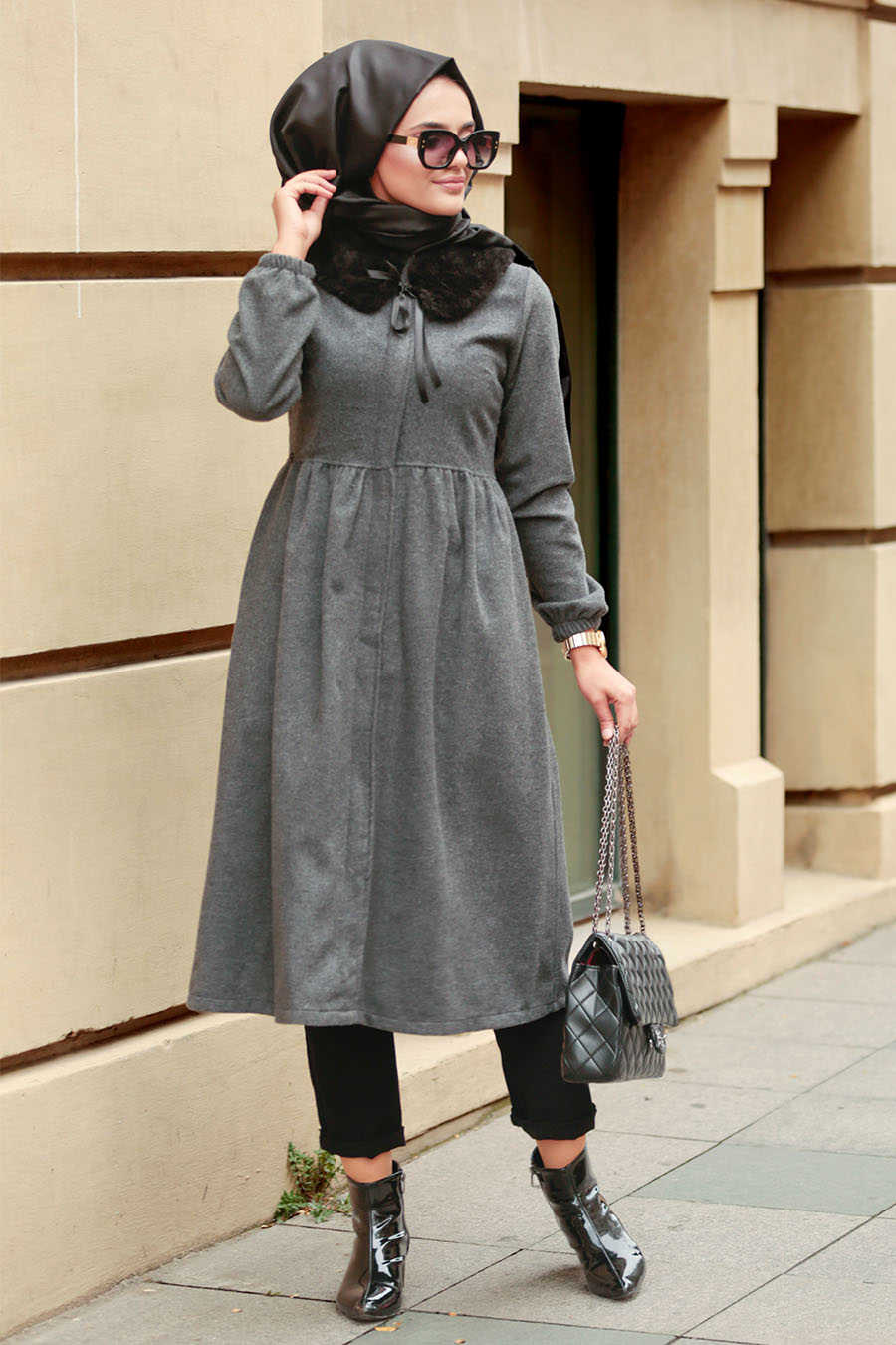 Neva Style - Smoke Color Hijab Coat 9081FU - Neva-style.com