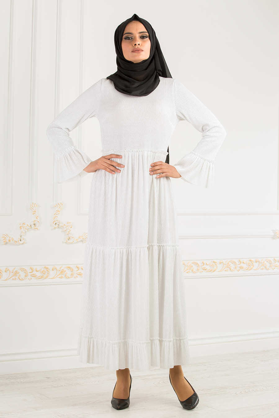 Yeni Urun Volan Kol Elbise Etnik Desen Siyah Urun Kodu Tkm2567 39 90 Tl Muslim Fashion Muslim Women Fashion