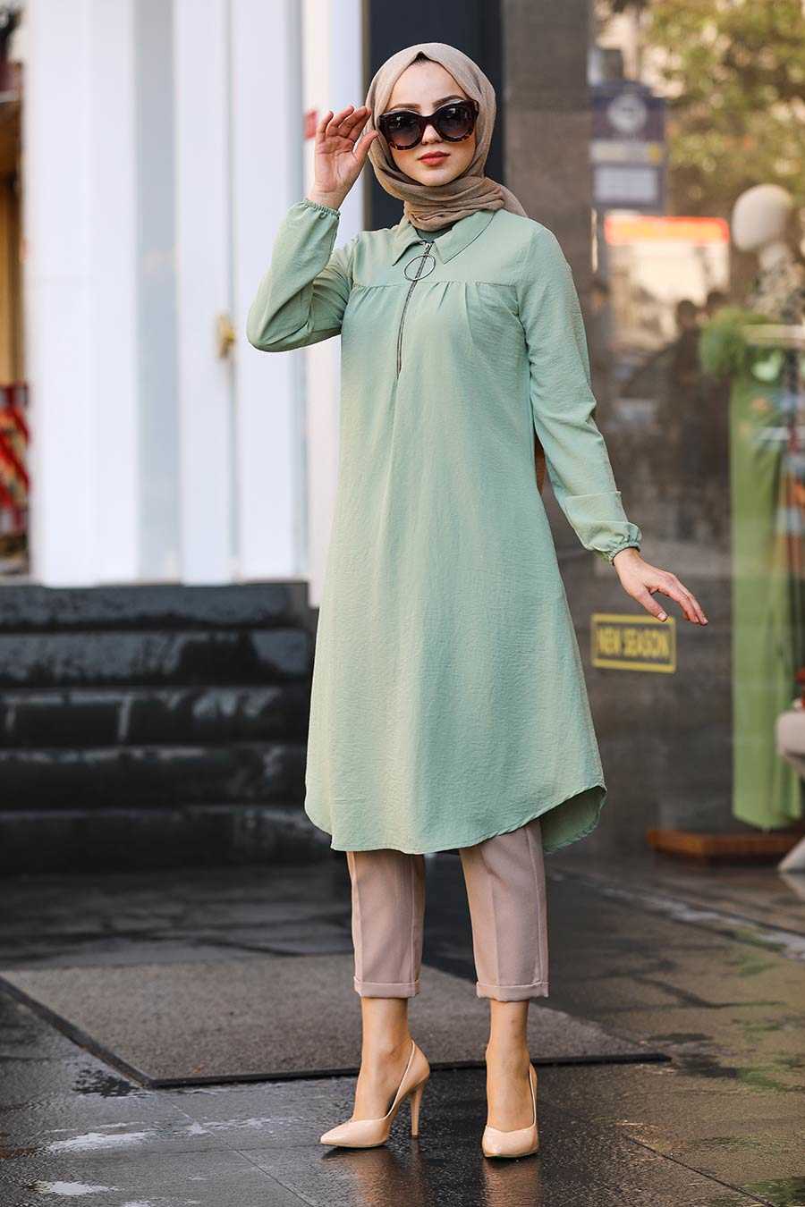 Pistachio Green Hijab Tunic 467FY - Neva-style.com
