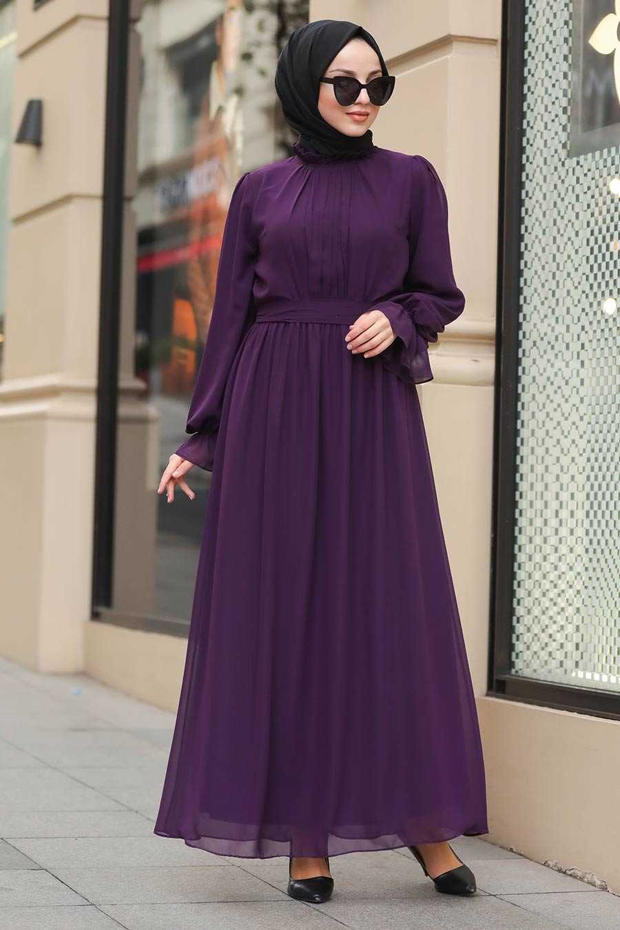 Plum Color Hijab Dress 51202MU - Neva-style.com