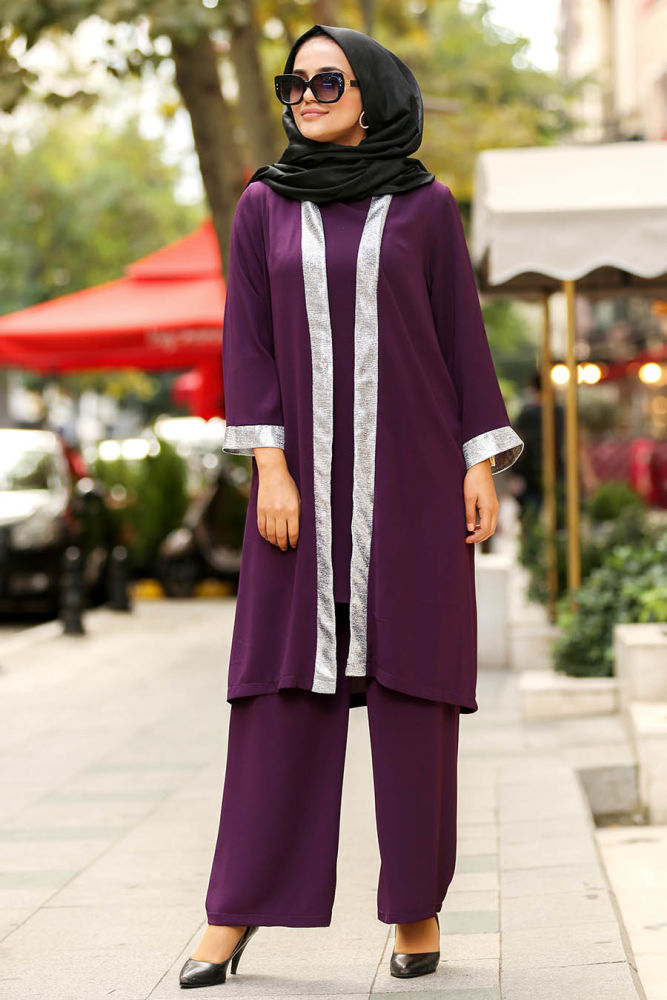 Neva Style - Plum Color Hijab Suit 5115MU - Neva-style.com
