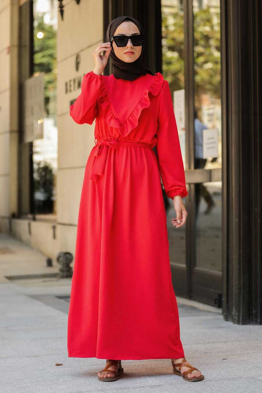 Pomegranate Flower Color Hijab Dress 2742NC - Neva-style.com