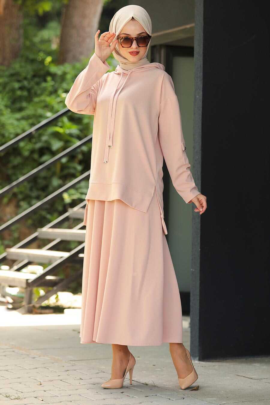 Powder Pink Hijab Dual Suit Dress 1291PD - Neva-style.com