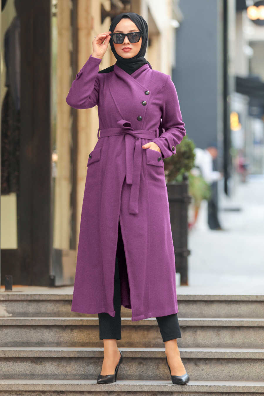 Purple Hijab Coat 5074MOR - Neva-style.com