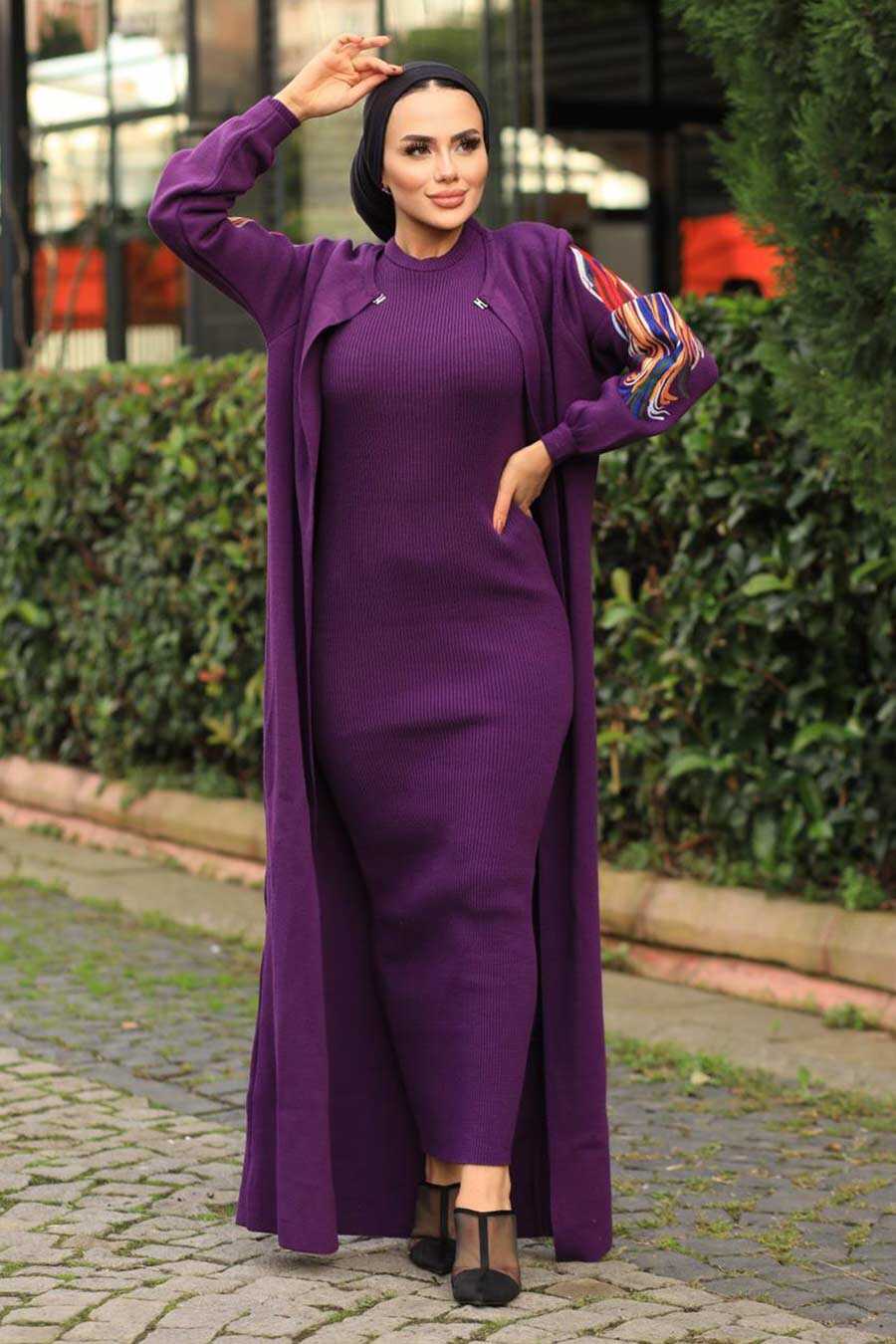 Purple Hijab Dual Suit Dress 2200MOR - Neva-style.com