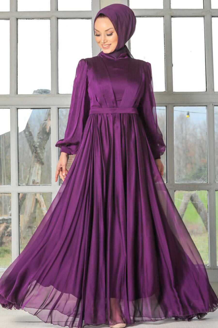 Purple Hijab Evening Dress 33232MOR