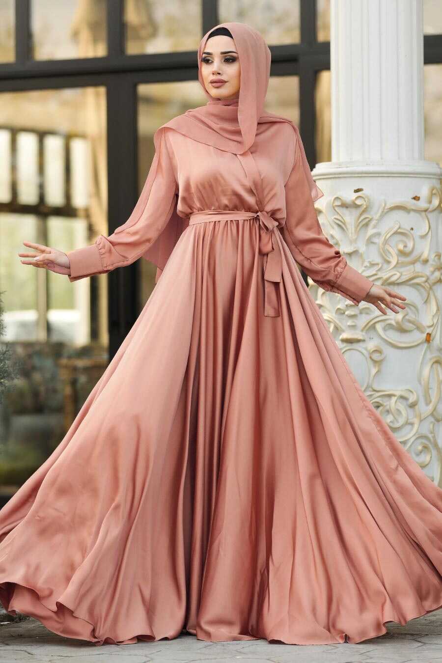 salmon pink prom dress