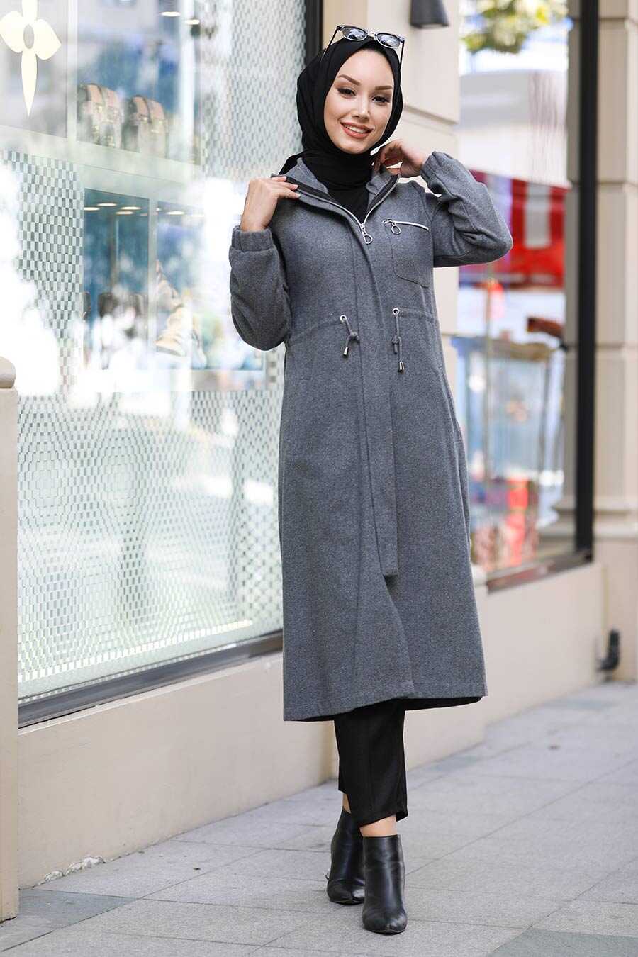 Smoke Color Hijab Coat 5565FU - Neva-style.com