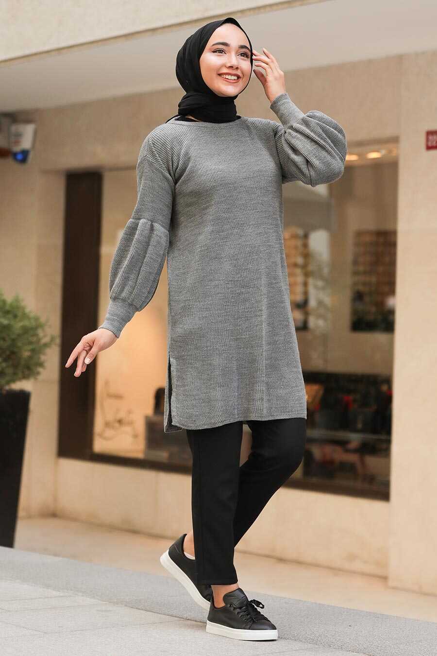 Smoke Color Hijab Tunic 17987FU - Neva-style.com