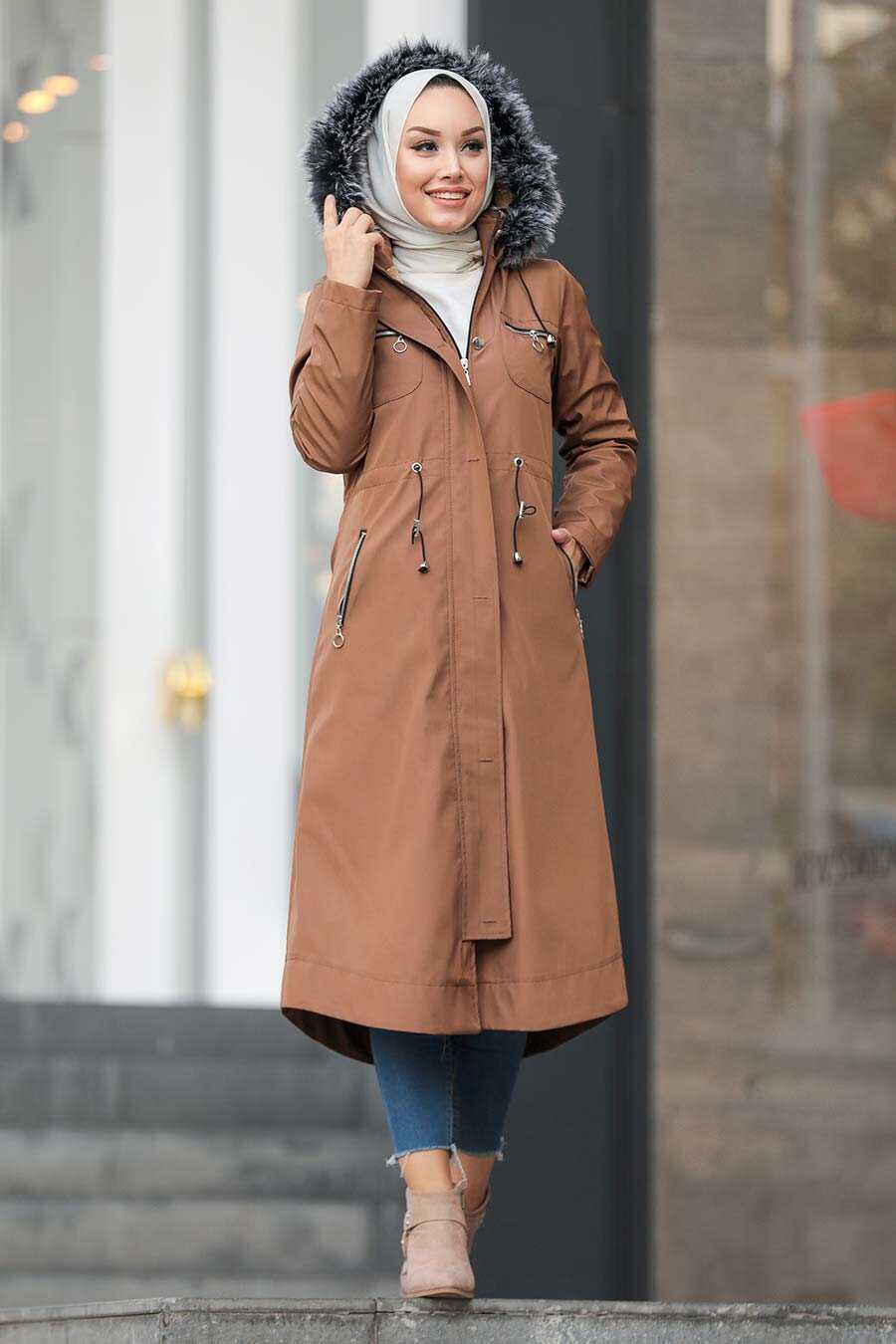 Sunuff Colored Hijab Parka Coat 63774TB