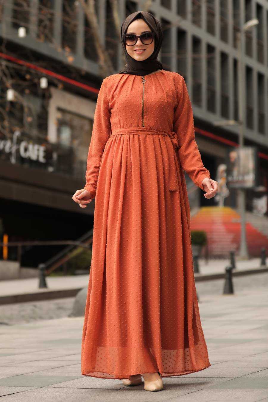 Terra Cotta Hijab Dress 44701KRMT - Neva-style.com
