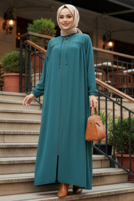 Zippered Almond Green Modest Ferace 45290CY - 
