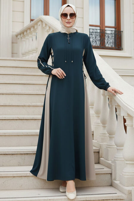 Zippered Dark Petrol Green Modest Ferace 45308KPY - 